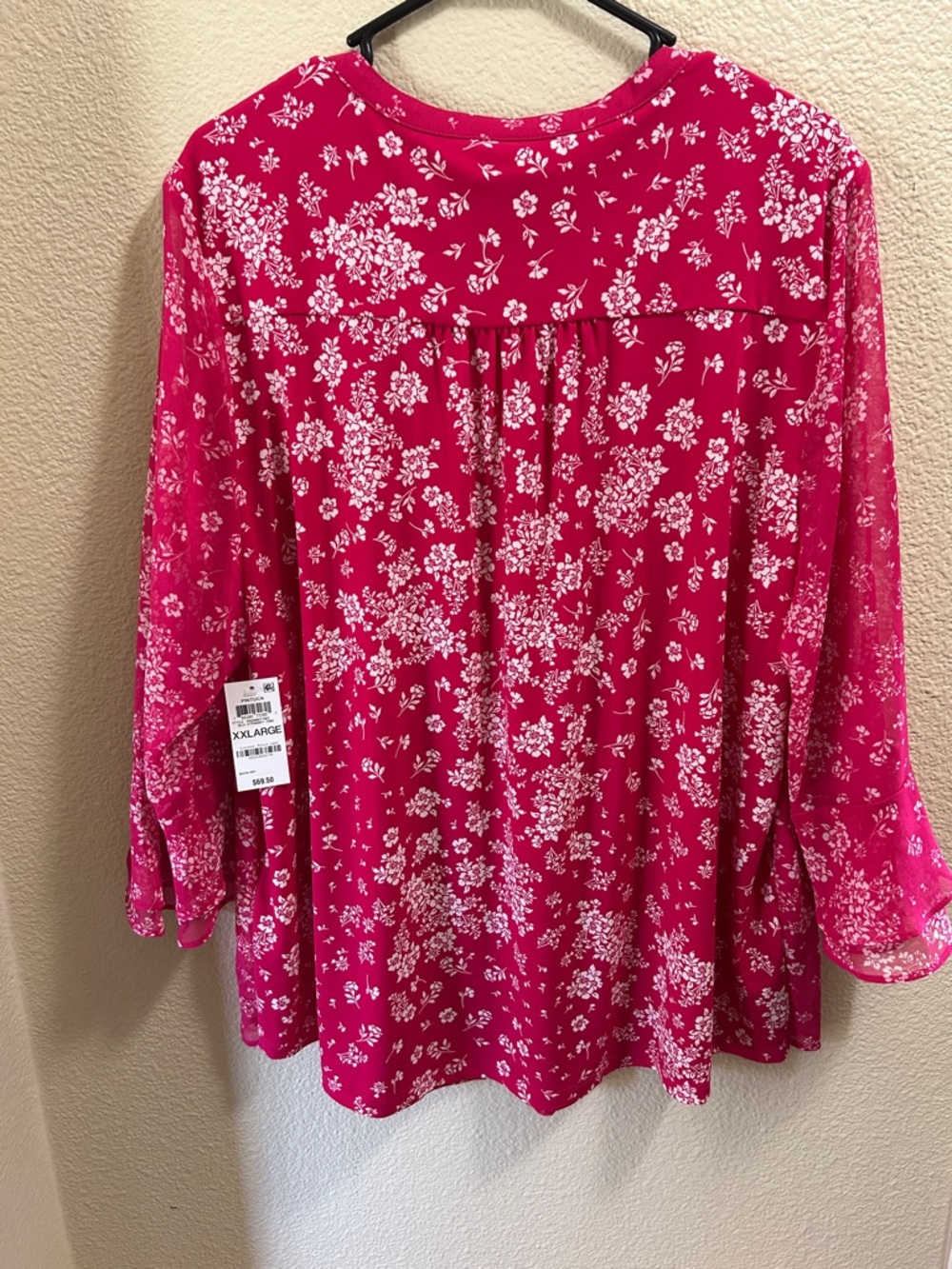 Charter Club Fuchsia Floral Pintuck V-Neck Tunic - Picture 4 of 6
